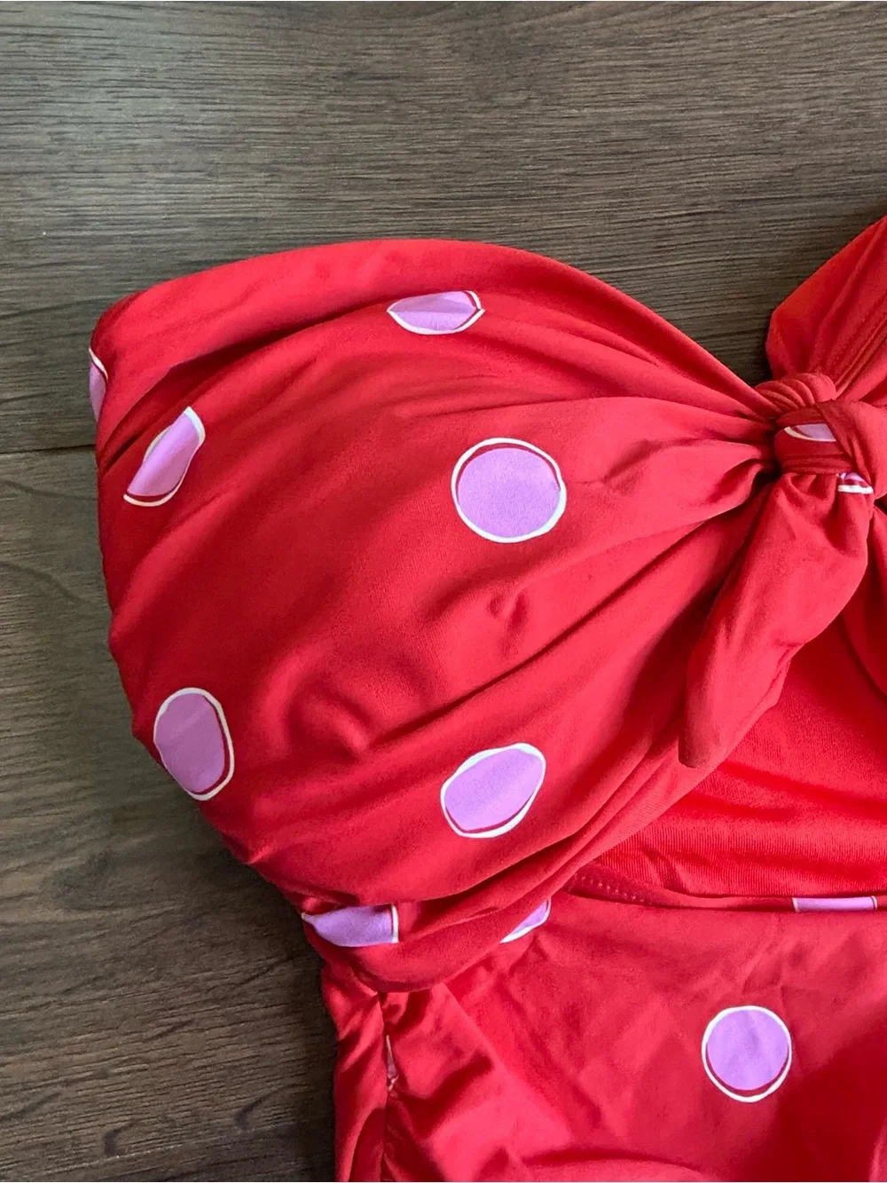Kate Spade Goji Berry Bandeau Tie Front One Piece Swimsuit Downtown Dot Small